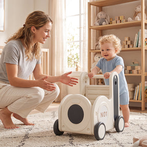Train-Shaped Toddler Toy Box with Wheels & Flip-up Seat