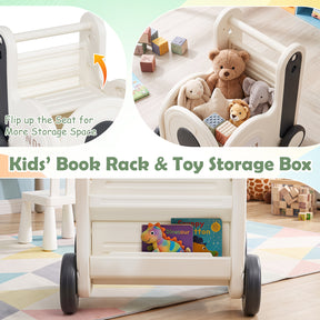 Train-Shaped Toddler Toy Box with Wheels & Flip-up Seat