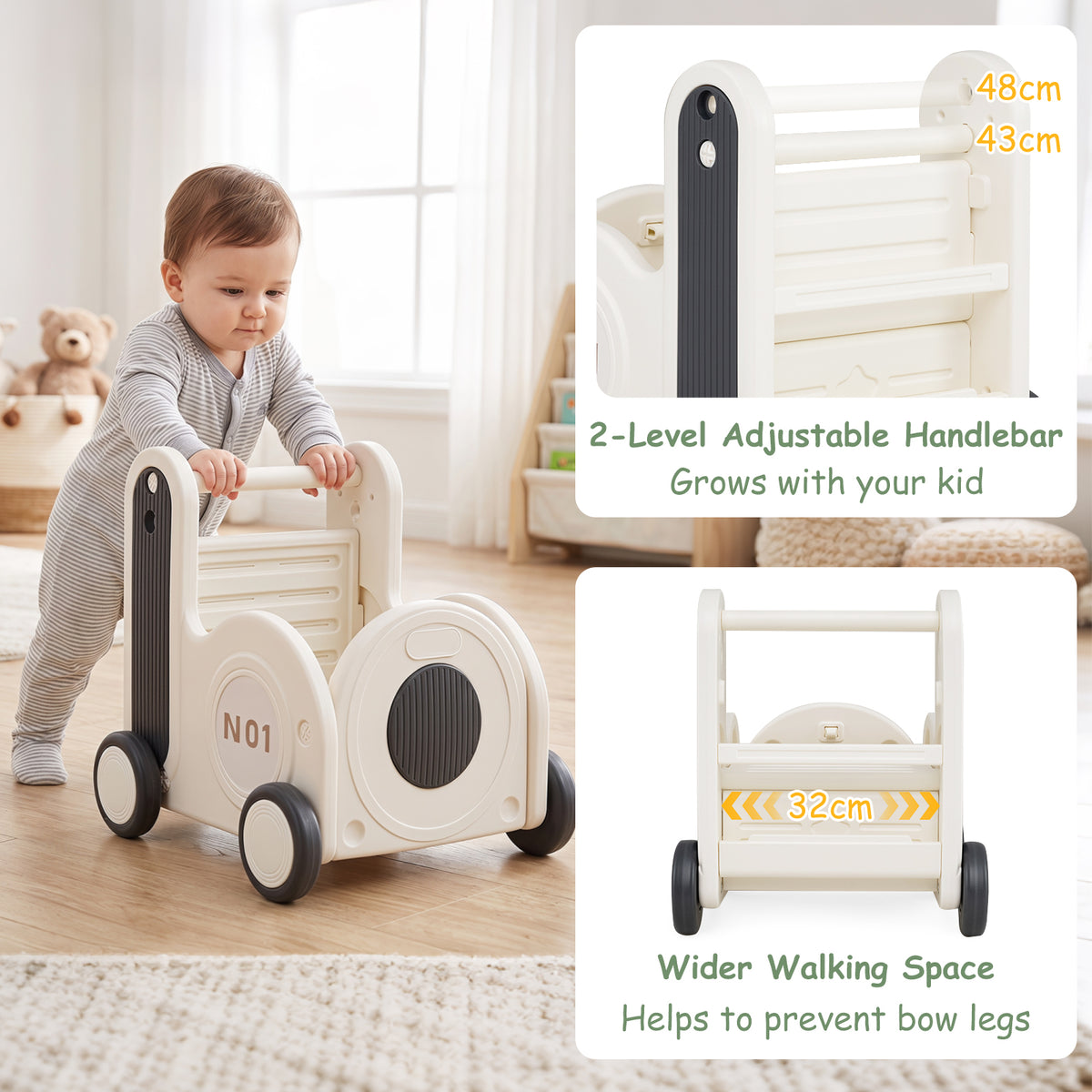 Train-Shaped Toddler Toy Box with Wheels & Flip-up Seat