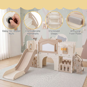 9 in 1 Toddler Slide Set, Kids Climber & Slide Playset with Basketball Hoop & Telescope