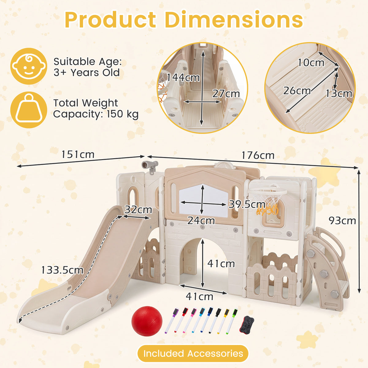 9 in 1 Toddler Slide Set, Kids Climber & Slide Playset with Basketball Hoop & Telescope