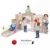 9 in 1 Toddler Slide Set, Kids Climber & Slide Playset with Basketball Hoop & Telescope