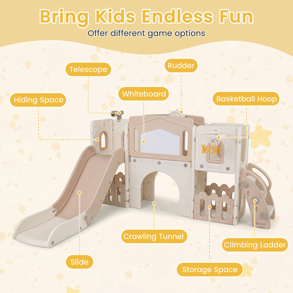 9 in 1 Toddler Slide Set, Kids Climber & Slide Playset with Basketball Hoop & Telescope