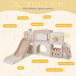 9 in 1 Toddler Slide Set, Kids Climber & Slide Playset with Basketball Hoop & Telescope