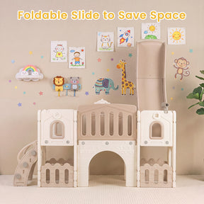 9 in 1 Toddler Slide Set, Kids Climber & Slide Playset with Basketball Hoop & Telescope
