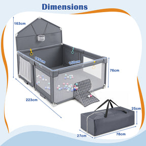 Foldable Baby Playpen, Large Play Yard Activity Center w/Basketball Hoop, Soccer Goal