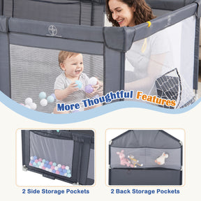 Foldable Baby Playpen, Large Play Yard Activity Center w/Basketball Hoop, Soccer Goal