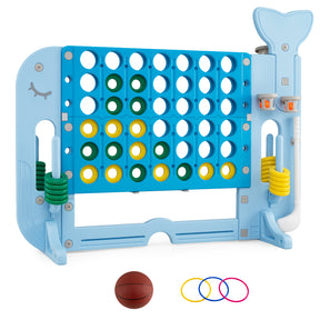Giant 4-in-A Row w/Ring-toss, Basketball Hoop, Golf Club & Balls, Jumbo 4-to-Score Giant Game Set with 2 Cups Holders for Indoor & Outdoor Holiday Parties