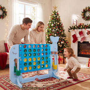 Giant 4-in-A Row w/Ring-toss, Basketball Hoop, Golf Club & Balls, Jumbo 4-to-Score Giant Game Set with 2 Cups Holders for Indoor & Outdoor Holiday Parties