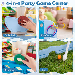 Giant 4-in-A Row w/Ring-toss, Basketball Hoop, Golf Club & Balls, Jumbo 4-to-Score Giant Game Set with 2 Cups Holders for Indoor & Outdoor Holiday Parties