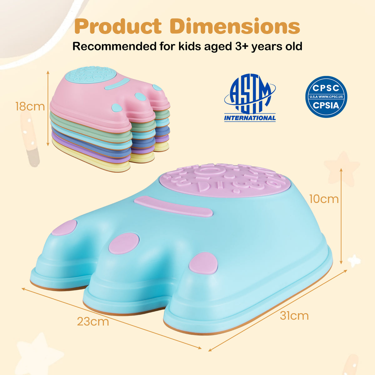6 Pieces Stepping Stones for Kids with Cute Monster Theme