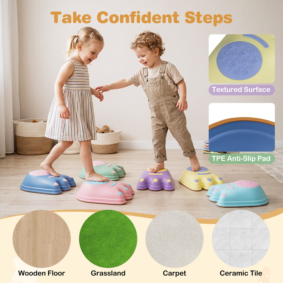 6 Pieces Stepping Stones for Kids with Cute Monster Theme