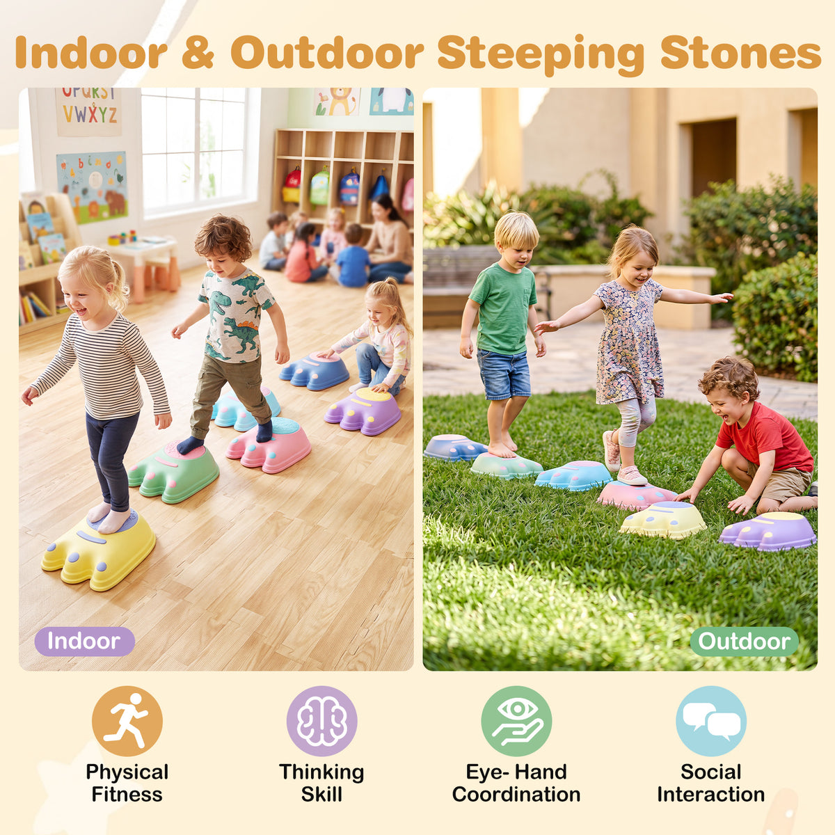 6 Pieces Stepping Stones for Kids with Cute Monster Theme