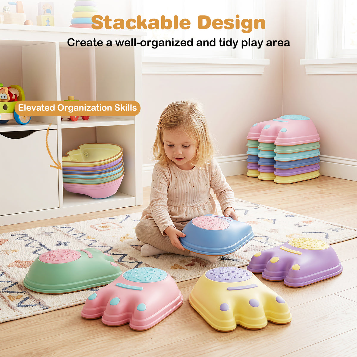 6 Pieces Stepping Stones for Kids with Cute Monster Theme