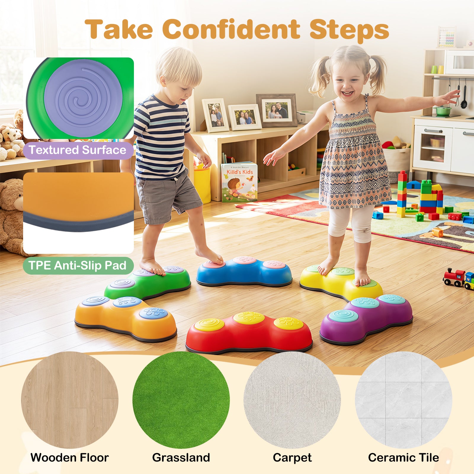 6 Pieces Stepping Stones for Kids with Cute Peanut Theme