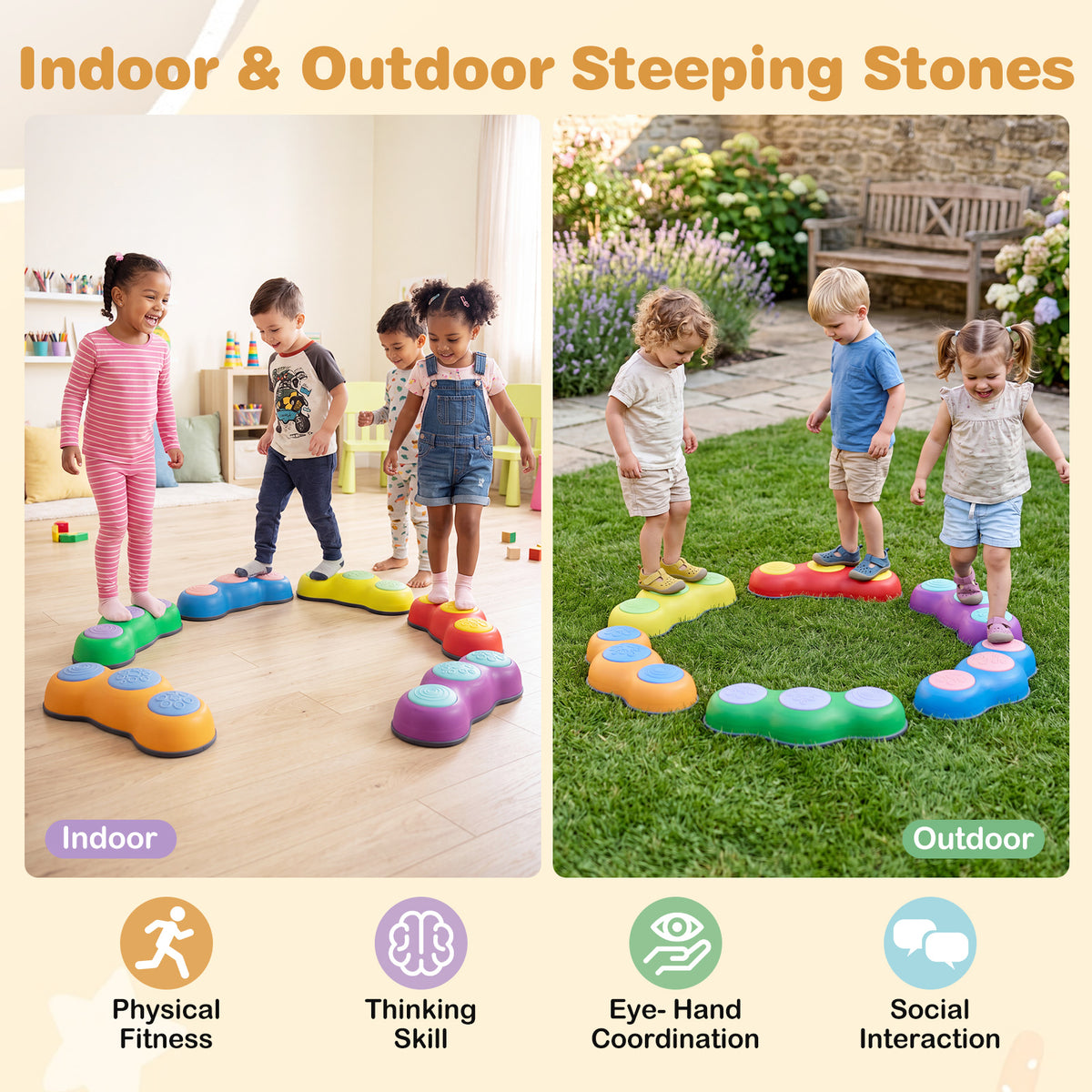 6 Pieces Stepping Stones for Kids with Cute Peanut Theme