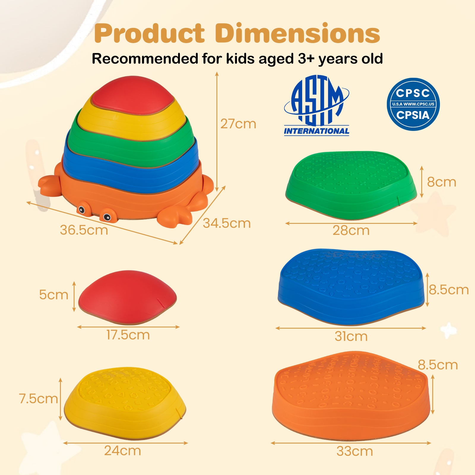 5 Pieces Stepping Stones for Kids with Cute Crab Theme