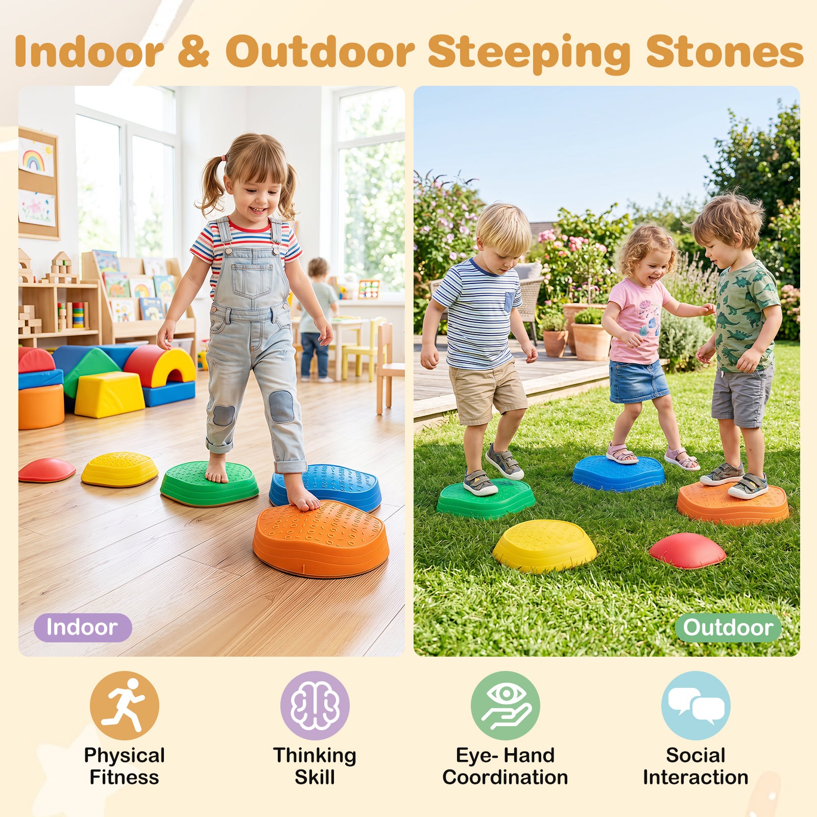 5 Pieces Stepping Stones for Kids with Cute Crab Theme