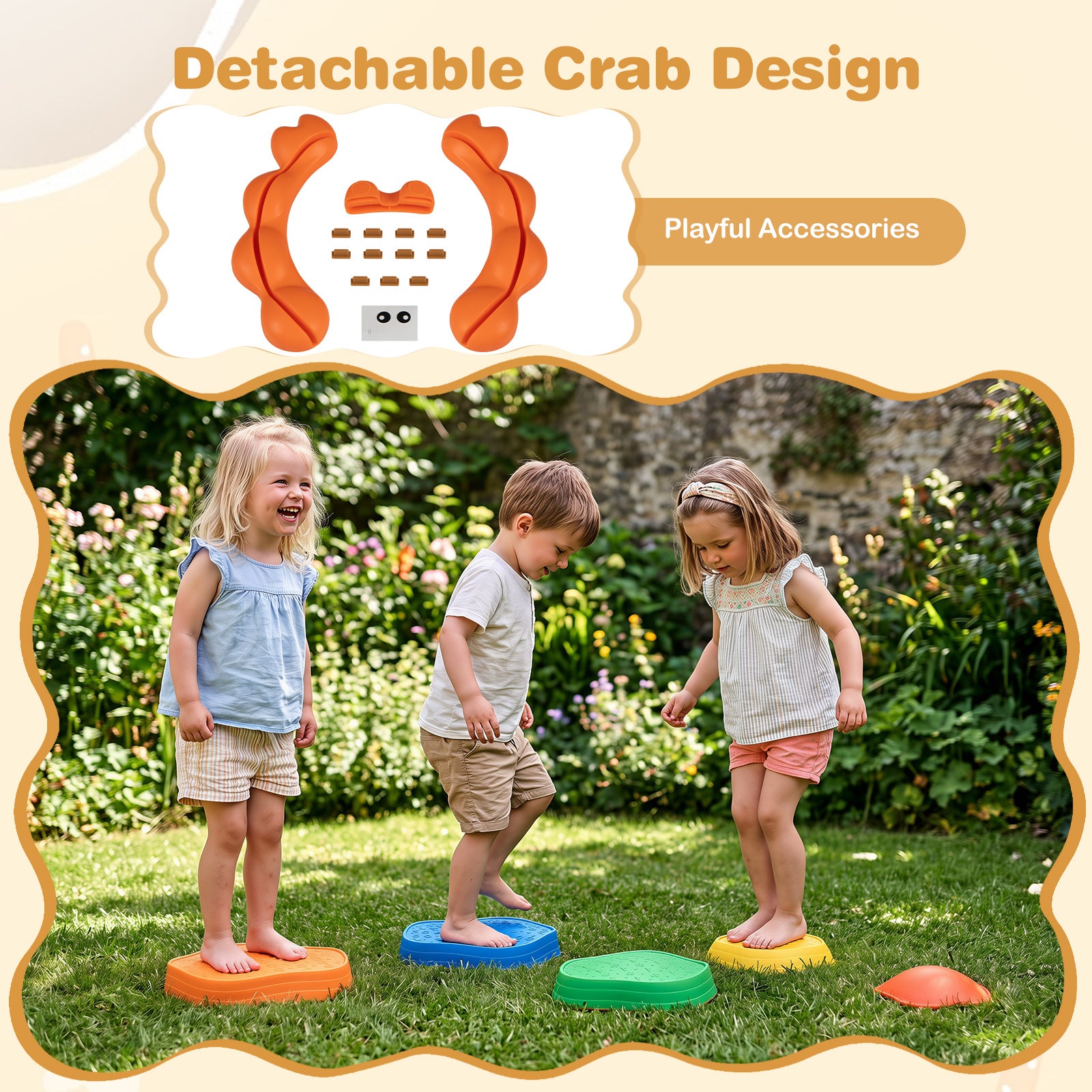 5 Pieces Stepping Stones for Kids with Cute Crab Theme