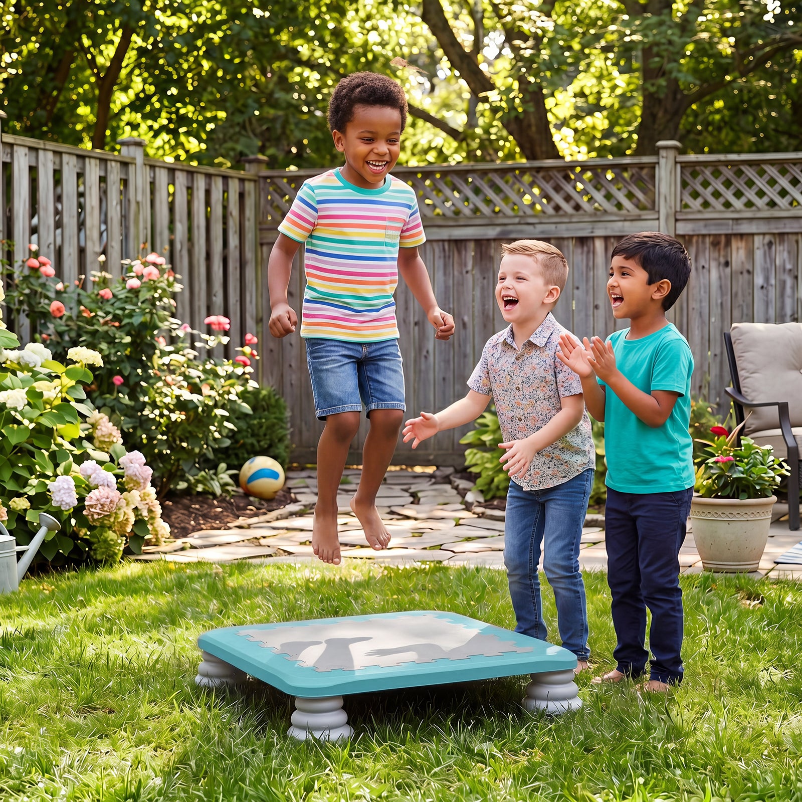Mini Trampoline for Kids, 65 cm Trampoline Bouncing Board with 4 Removable & Non-Slip Foot Pads