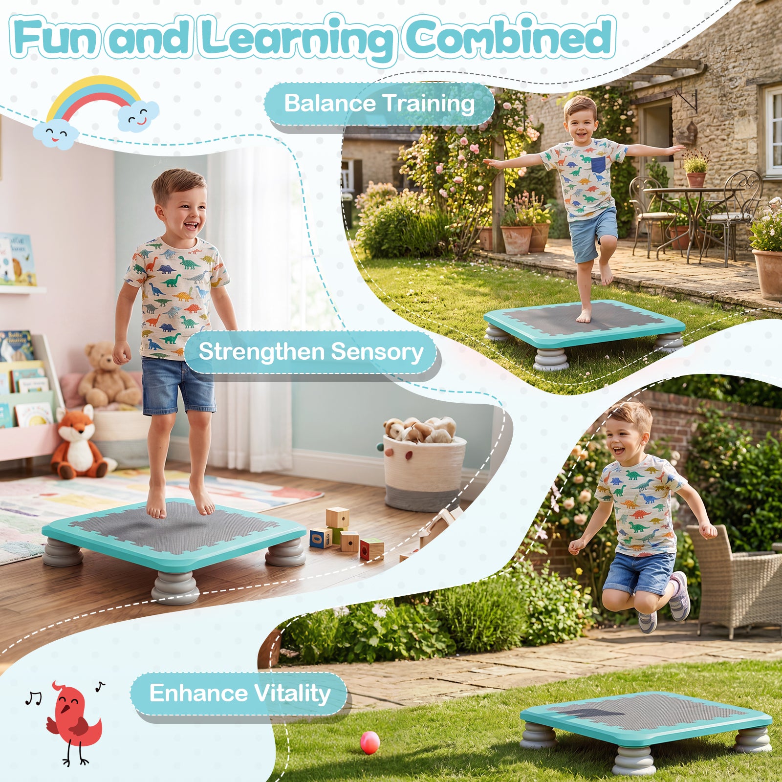 Mini Trampoline for Kids, 65 cm Trampoline Bouncing Board with 4 Removable & Non-Slip Foot Pads