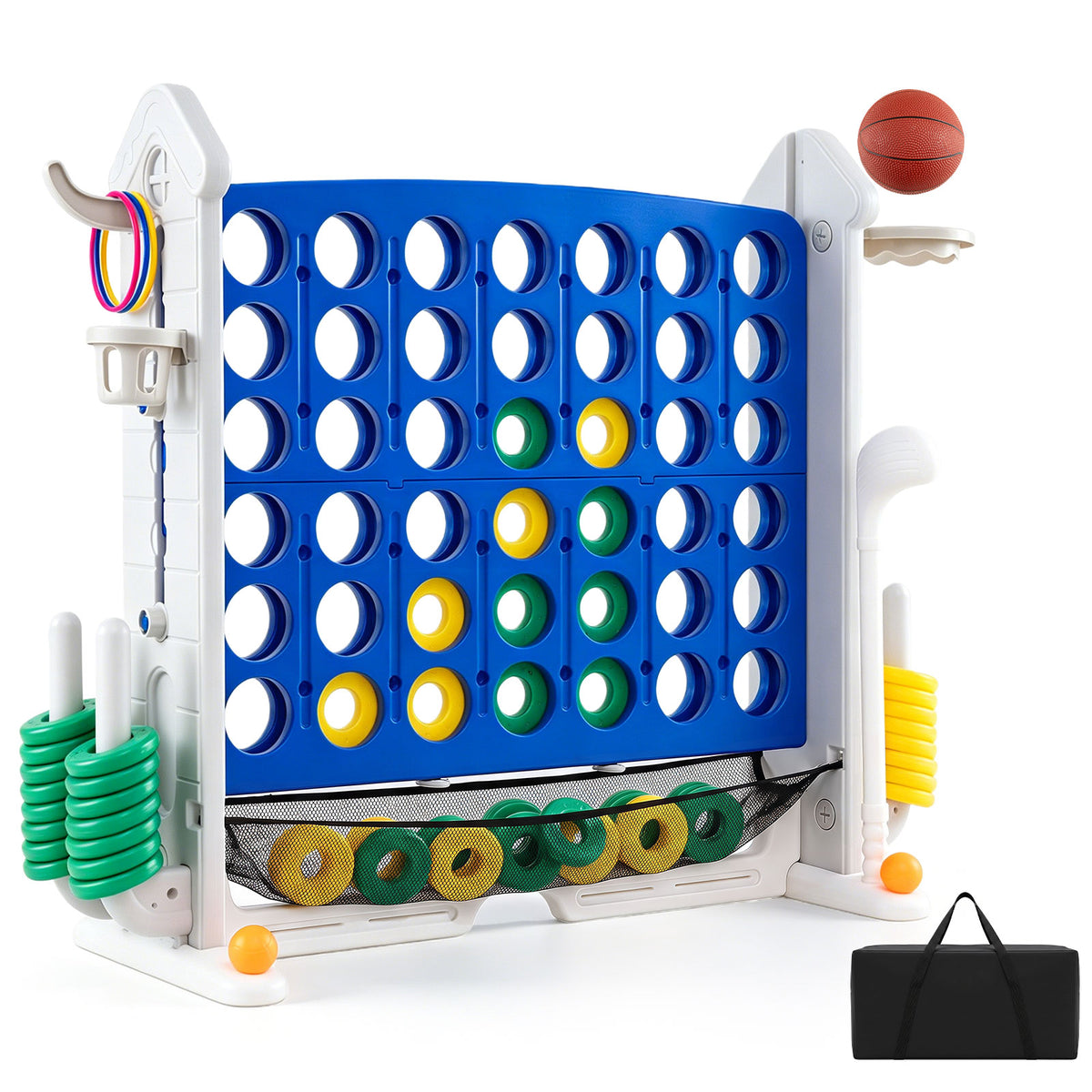 4-in-1 Jumbo Yard Giant Game Set w/ Basketball Hoop, Ring Toss