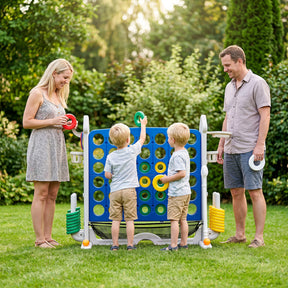 4-in-1 Jumbo Yard Giant Game Set w/ Basketball Hoop, Ring Toss