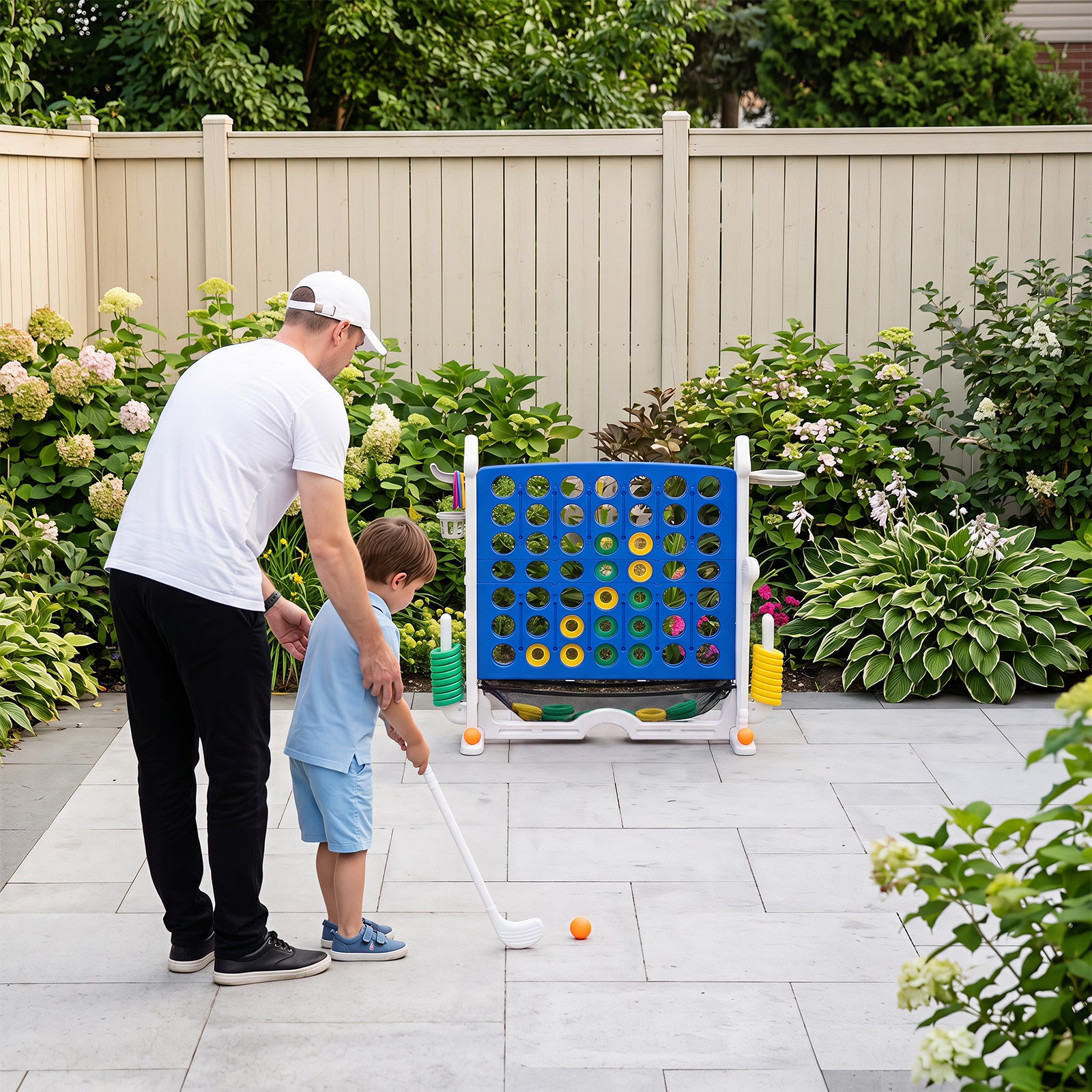 4-in-1 Jumbo Yard Giant Game Set w/ Basketball Hoop, Ring Toss
