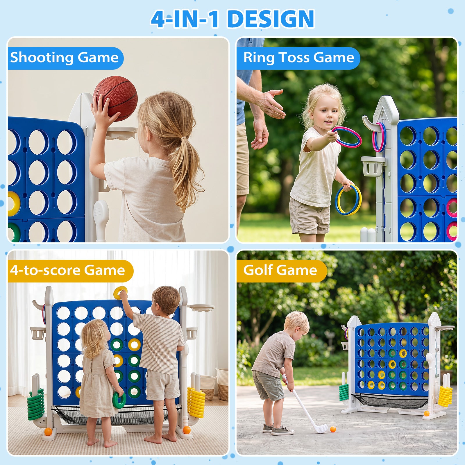4-in-1 Jumbo Yard Giant Game Set w/ Basketball Hoop, Ring Toss