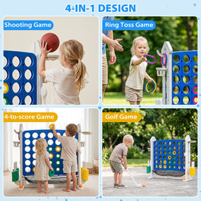4-in-1 Jumbo Yard Giant Game Set w/ Basketball Hoop, Ring Toss