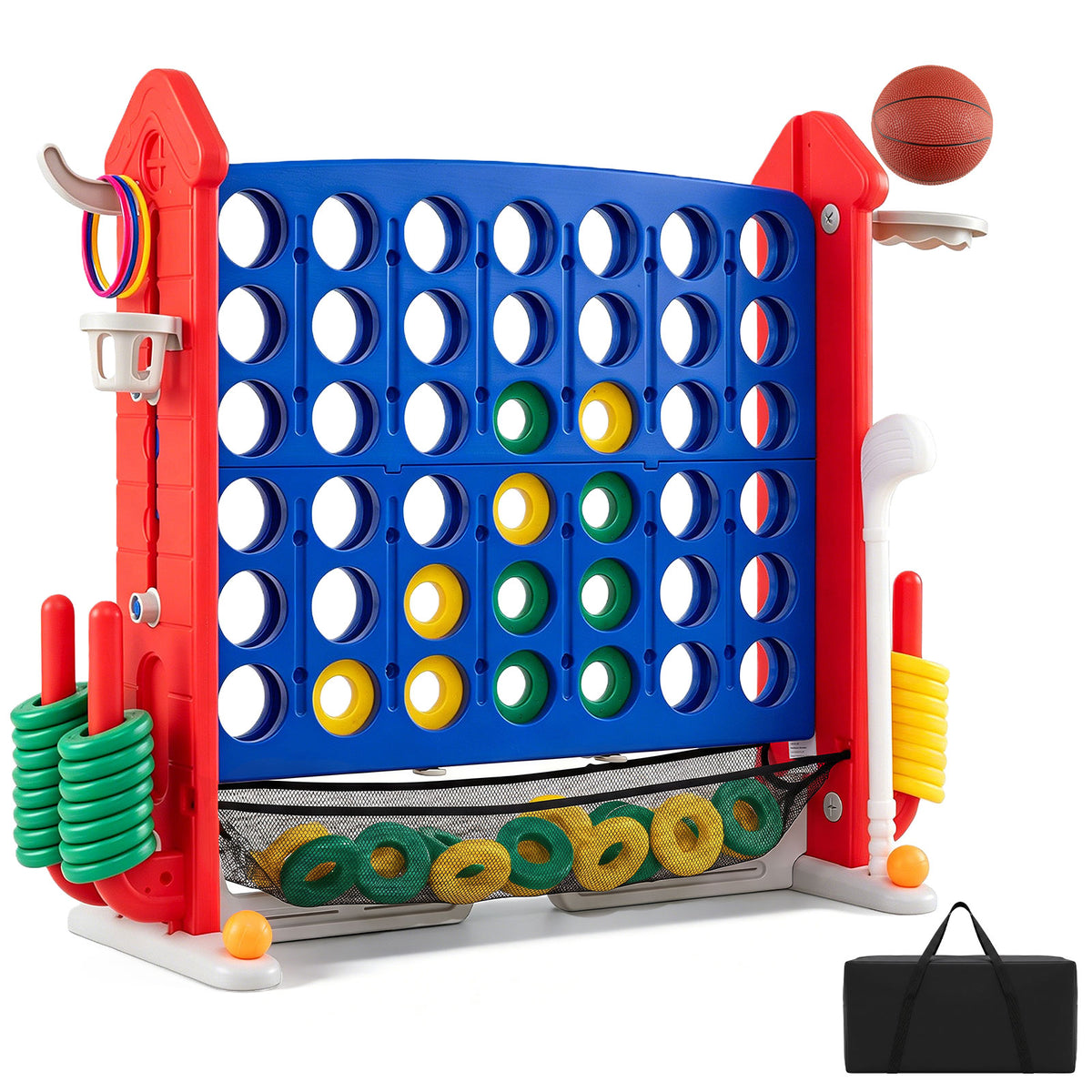 4-in-1 Jumbo Yard Giant Game Set w/ Basketball Hoop, Ring Toss