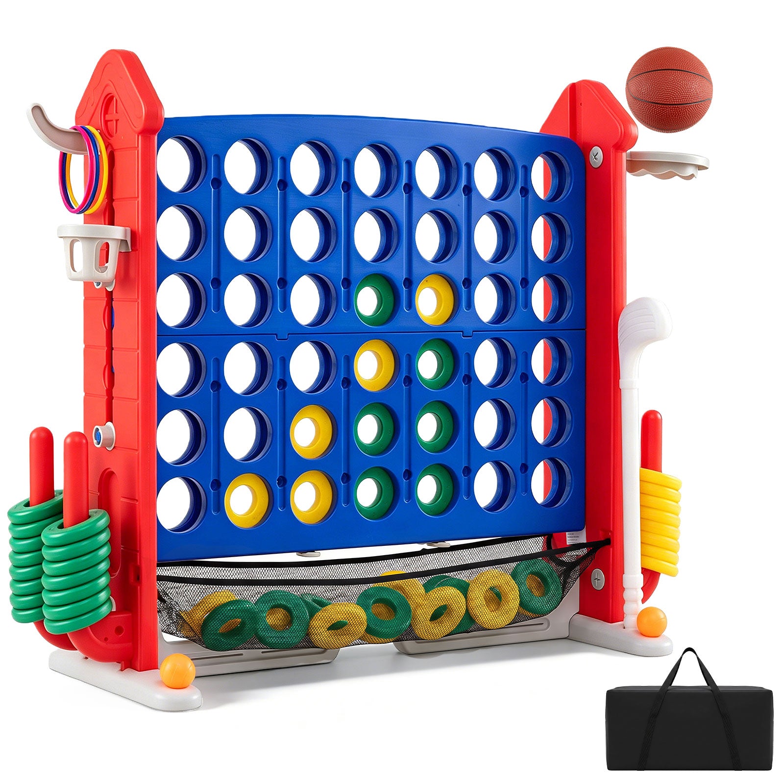 4-in-1 Jumbo Yard Giant Game Set w/ Basketball Hoop, Ring Toss