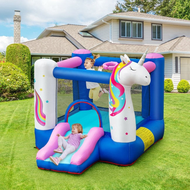 Kids Unicorn Inflatable Bounce House with 480W Blower