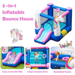 Kids Unicorn Inflatable Bounce House with 480W Blower