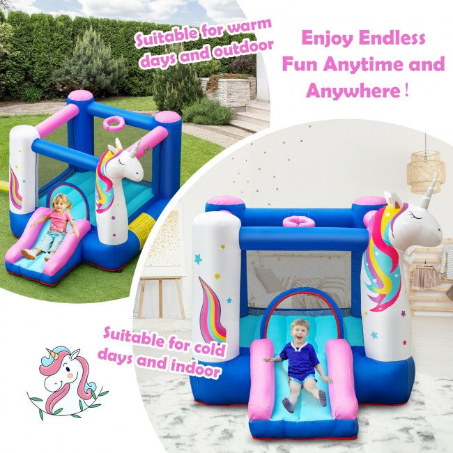 Kids Unicorn Inflatable Bounce House with 480W Blower