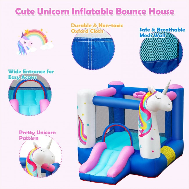 Kids Unicorn Inflatable Bounce House with 480W Blower
