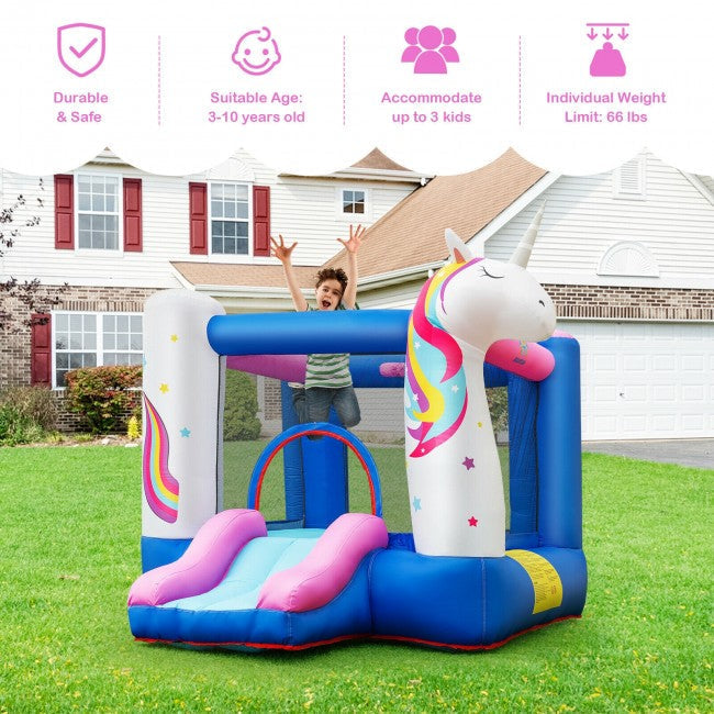 Kids Unicorn Inflatable Bounce House with 480W Blower