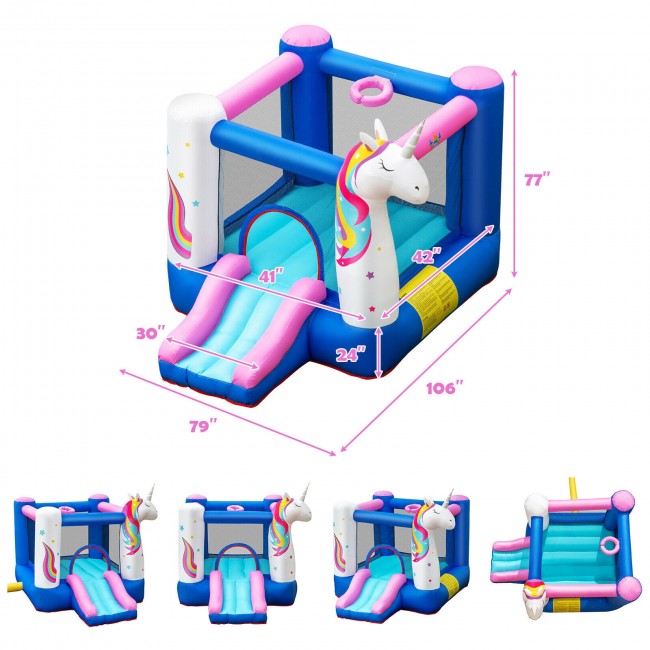 Kids Unicorn Inflatable Bounce House with 480W Blower
