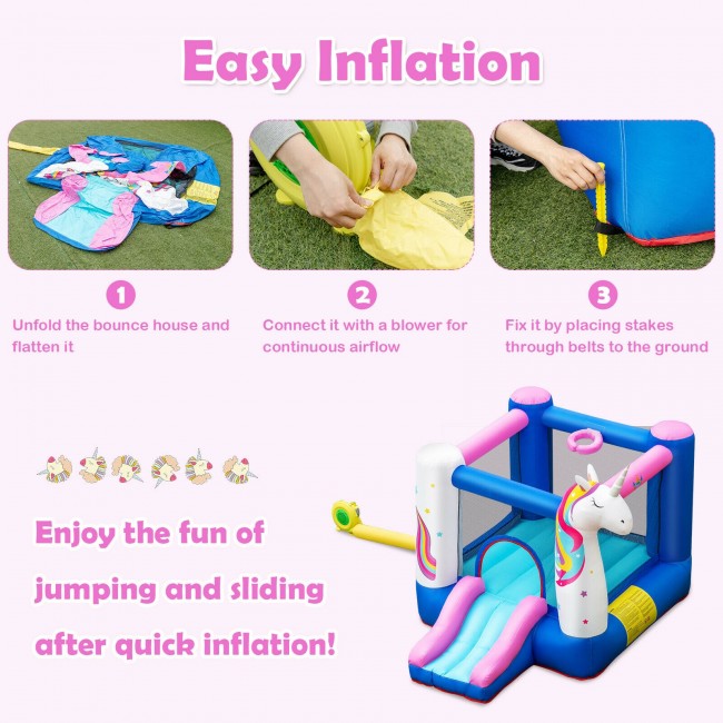 Kids Unicorn Inflatable Bounce House with 480W Blower