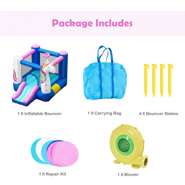 Kids Unicorn Inflatable Bounce House with 480W Blower