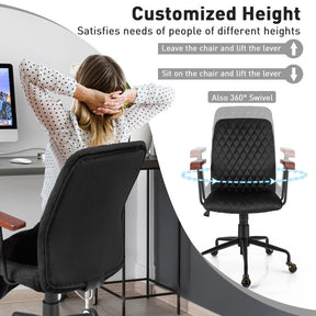 Velvet Adjustable Height Chair with Wooden Armrest for Home and Office