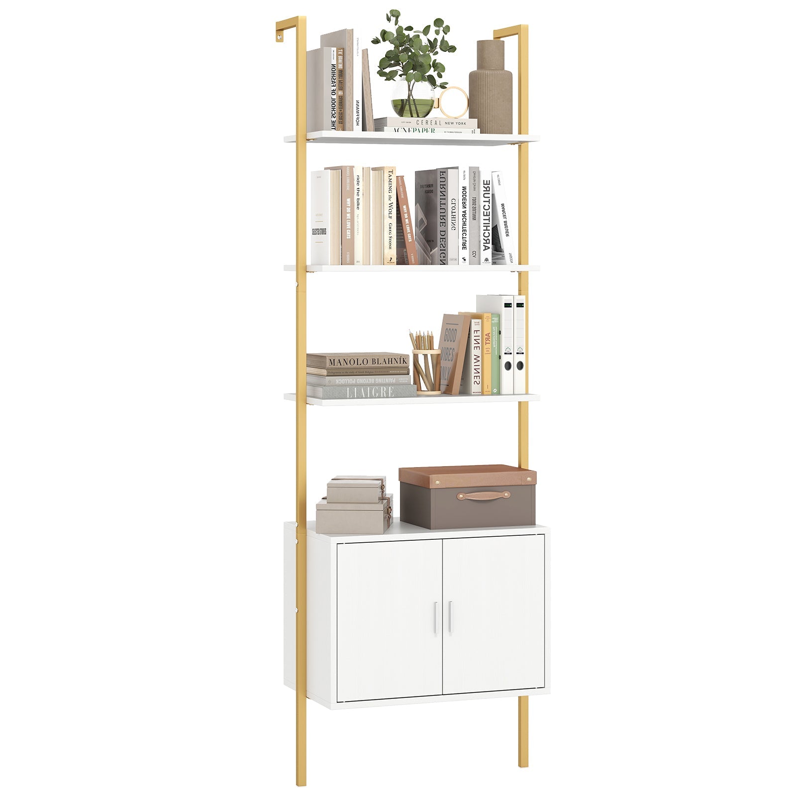 5 Tier Tall Bookshelf Wall Mount Ladder Bookcase