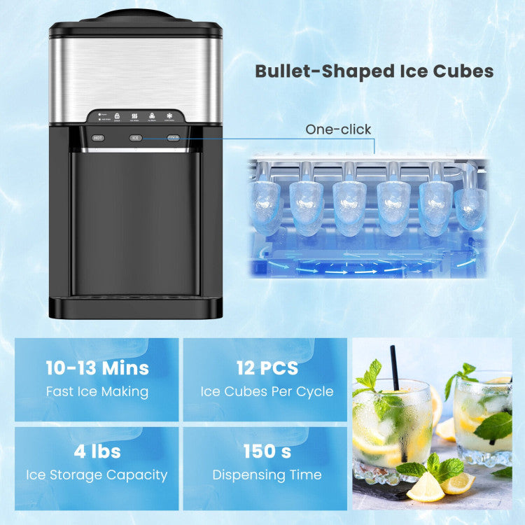 Water Cooler Dispenser with Built-in Ice Maker and 3 Temperature Settings