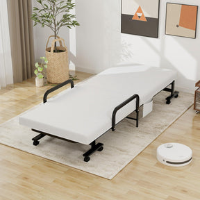 Folding Rollaway Bed with Mattress & Wheels for Adults, Portable Foldable Guest Bed with Adjustable 6 Position & Side Storage Pocket