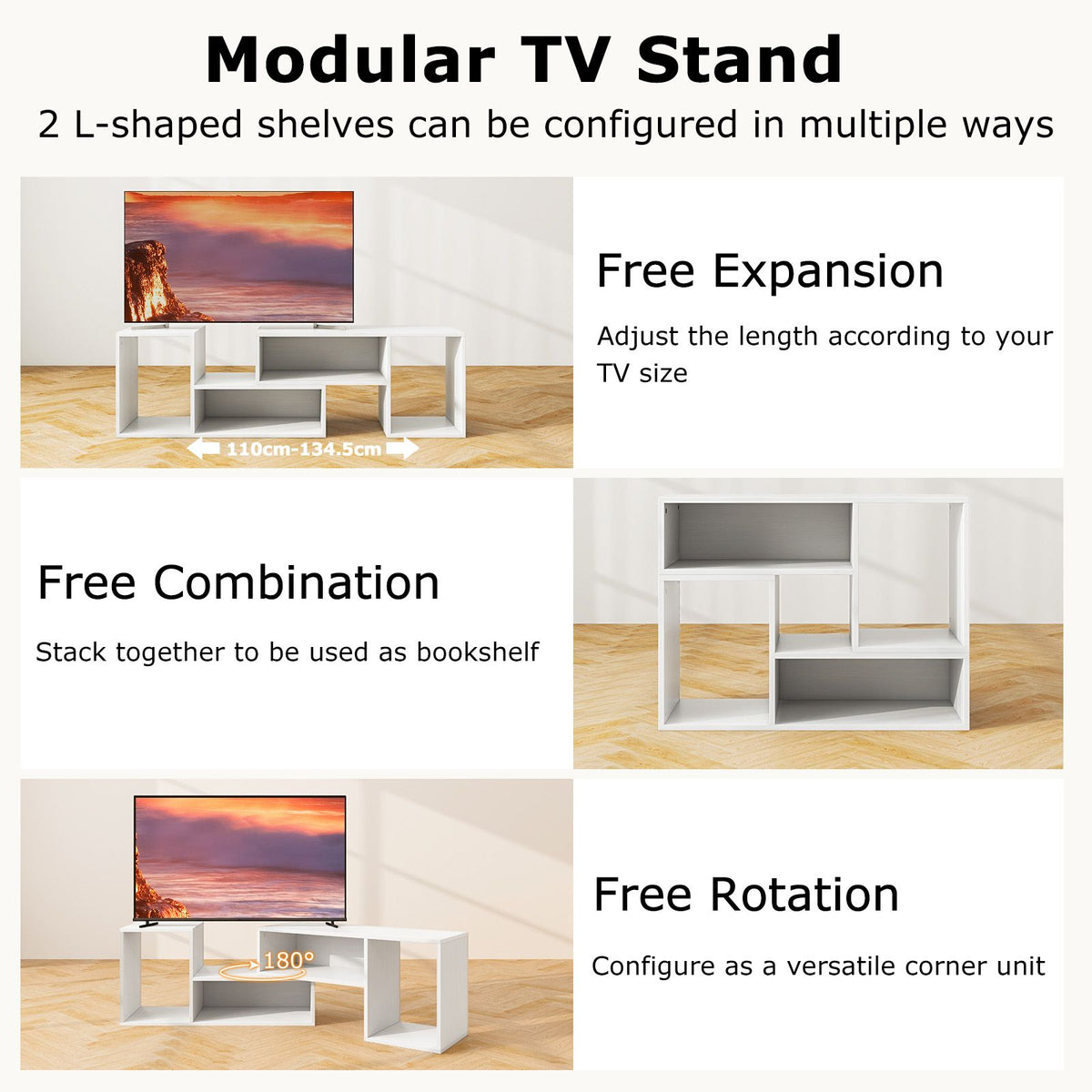 Wood TV Stands 2 PCS TV Console Cabinets for TVs up to 55 Inches