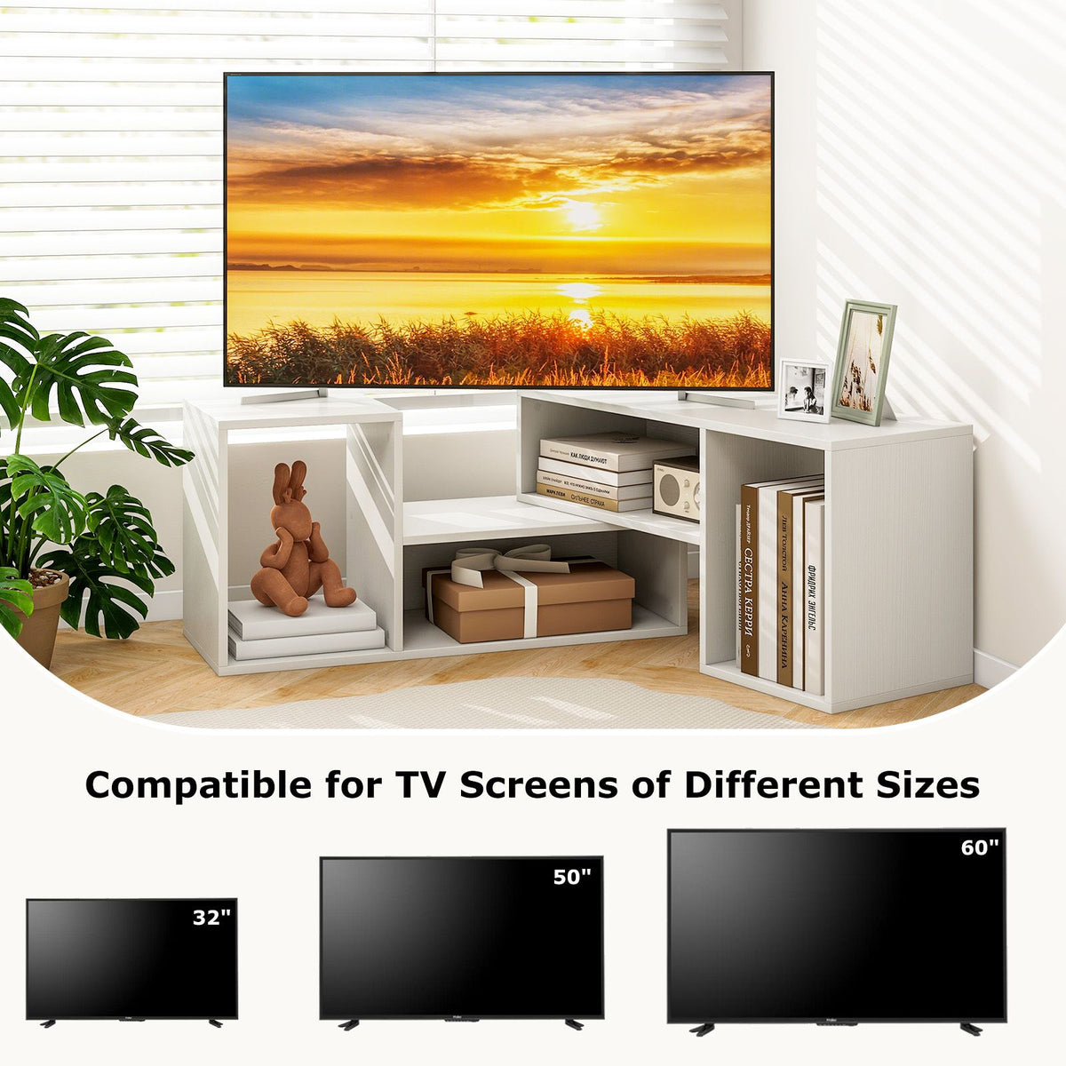 Wood TV Stands 2 PCS TV Console Cabinets for TVs up to 55 Inches