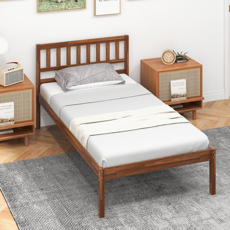 Twin/Full Size Wood Bed Frame with Headboard and 12" Under-bed Storage Space