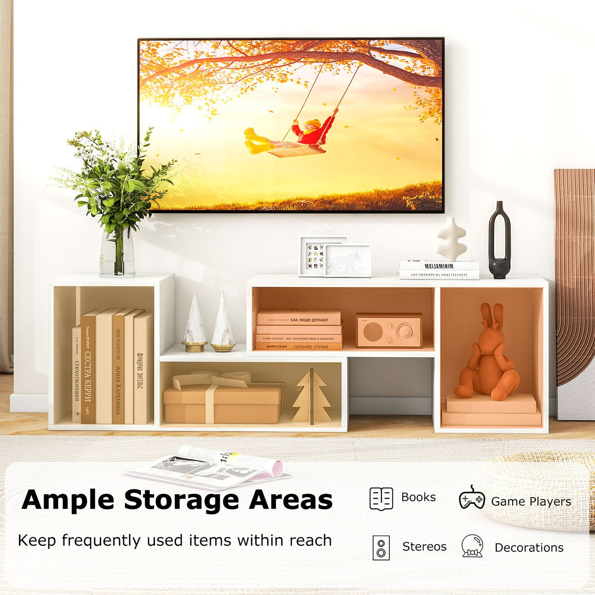 Wood TV Stands 2 PCS TV Console Cabinets for TVs up to 55 Inches