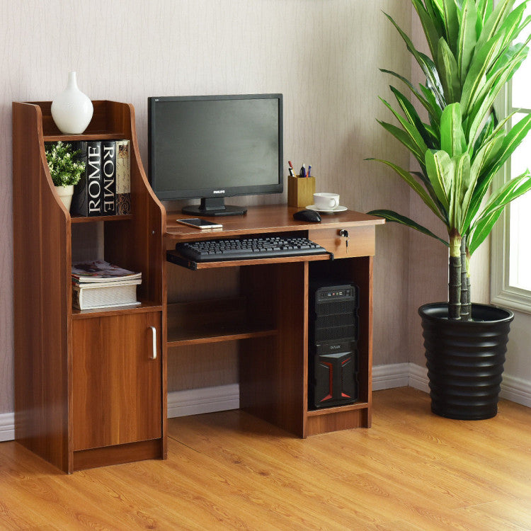 Wooden Computer Desk with Storage Cabinet and Drawer for Bedroom & Office