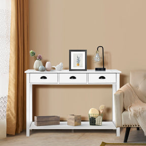 Wooden Console Table with Drawers and Shelves for Entryway Hallway